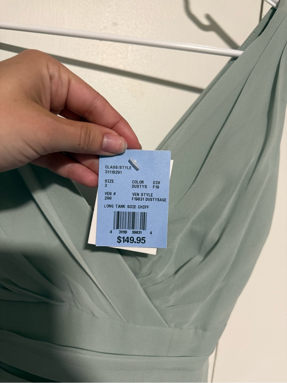 NWT David’s Bridal Long Chiffon Surplice Tank Bridesmaid Dress size 2 Dusty Sage - Picture 5 of 5